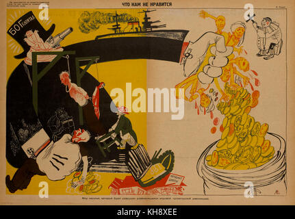 Russische Propaganda Poster, "was wir nicht mögen", bezbozhnik U stanka Magazin, Illustration von v. lyushin, Russland, 1920 Stockfoto