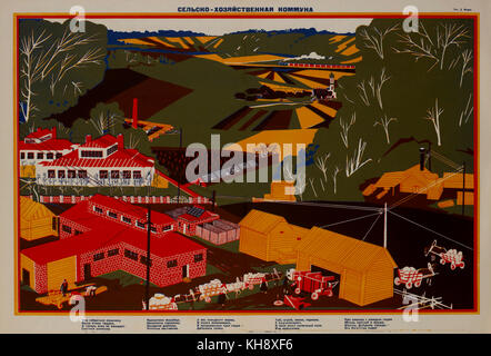 Die sowjetische Propaganda Poster, landwirtschaftliche Kommune, bezbozhnik U stanka Magazin, Illustration von dmitri Moor, Russland, 1920 Stockfoto