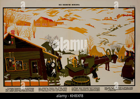 Die sowjetische Propaganda Poster, "ein neues Leben", bezbozhnik U stanka Magazin, Illustration von dmitri Moor, Russland, 1920 Stockfoto