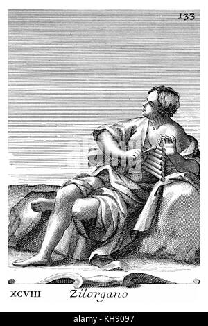 Zilorgano - Xylophon. Abbildung von Filippo Bonanni's 'Gabinetto Armonico" im Jahre 1723 veröffentlicht, Abbildung 98. Stockfoto