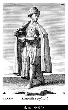 Timballi Persiani-persischen Falcon drums. Abbildung von Filippo Bonanni's 'Gabinetto Armonico" im Jahre 1723 veröffentlicht, Abbildung 134. Stockfoto
