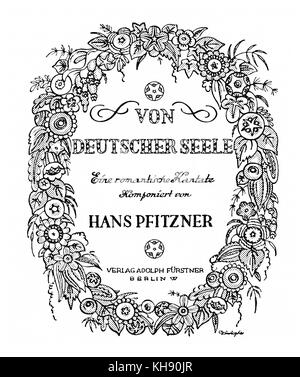 Hans Pfitzners Kantate 'Von deutscher Seele'-score Cover Illustration. Deutsche Komponist, 5. Mai 1869 - 22. Mai 1949. Stockfoto