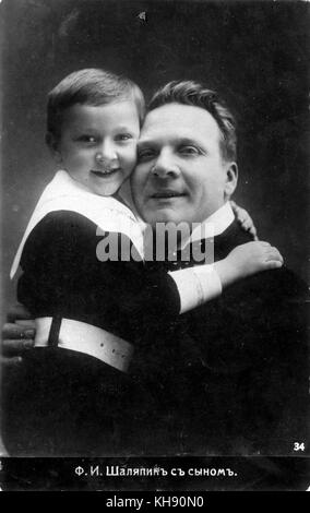 Feodor Iwanowitsch Schaljapin und Sohn - Portrait. Russische Opernsänger (Bass): 13 Februar 1873 - 12. April 1938. Stockfoto