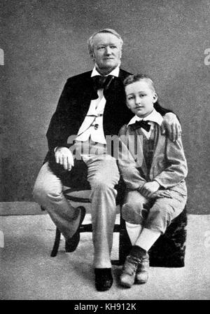 Richard Wagner mit seinem Sohn Siegfried als Junge. RW: deutsche Komponist & Autor, 22. Mai 1813 - vom 13. Februar 1883. Stockfoto