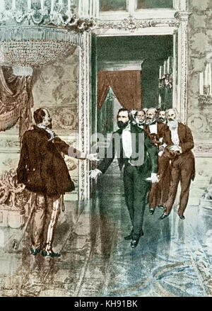 Giuseppe Verdi eine Delegation zu Vittorio Emanuele II, die für die Union von Parma mit Piemont zu bitten, als Teil der Union der Italien. Zeichnung von Edoardo Matania, 1859. Stockfoto