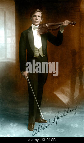 Albert Spalding, posiert in Konzert - Kleid mit Geige und Bogen, als junger Mann. Unterzeichnet Foto. Amerikanischer Violinist und Komponist, 1888-1953. Stockfoto