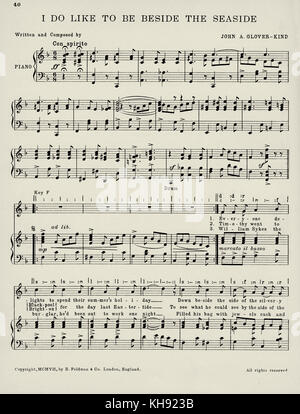 "Ich mag, um zu sehen, neben der Küste'-Song geschrieben und komponiert von John A. Glover-Kind. 1917. Beliebte während des Zweiten Weltkrieges 1. Seite 1 von 4. Stockfoto