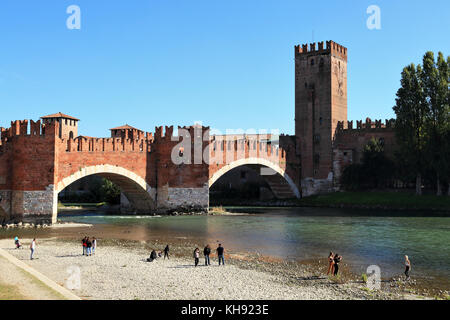 Verona, Ponte di Castel Vecchio Brücke (Scaliger Brücke) Stockfoto