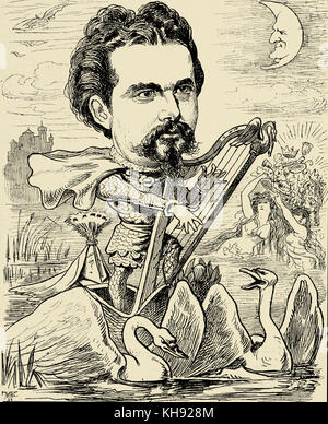 Ludwig II. von Bayern: "Lohengrin König" - Karikatur veröffentlicht in 'Der Floh', 30. August 1885. Als der Schwan König bekannt. 25 August 1845 - 13. Juni 1886. Wagner Verbindung. Stockfoto