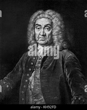 John James (Johann Jakob) Heidegger (1659-1749), Schweizer zählen und führende impresario von maskeraden in der ersten Hälfte des 18. Jahrhunderts. William Hogarth veröffentlicht eine Satire auf Heidegger in seinem Drucken, Maskeraden und Opern. Händel-Verbindung. Stockfoto