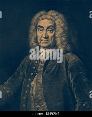 John James (Johann Jakob) Heidegger (1659-1749), Schweizer zählen und führende impresario von maskeraden in der ersten Hälfte des 18. Jahrhunderts. William Hogarth veröffentlicht eine Satire auf Heidegger in seinem Drucken, Maskeraden und Opern. Händel-Verbindung. Stockfoto
