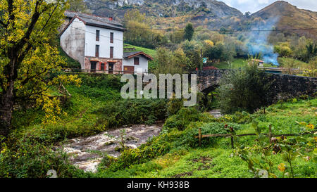 Anzeigen von Soto de Agues Dorf in Asturien, im Norden Spaniens, im Herbst Stockfoto