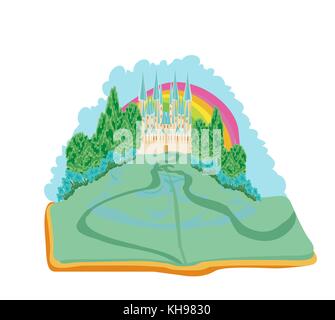 Magische Welt der Geschichten, Märchen Schloss aus dem Buch erscheinen Stock Vektor