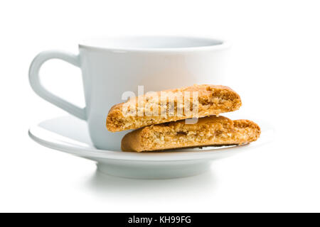 Sweet apple Cookies und Kaffee Tasse auf weißem Hintergrund. Stockfoto
