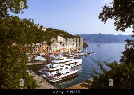 Europa. Italien. Ligurien. Golf von Tigullio. Italienische Riviera. Jachtkine im Hafen von Portofino. Stockfoto