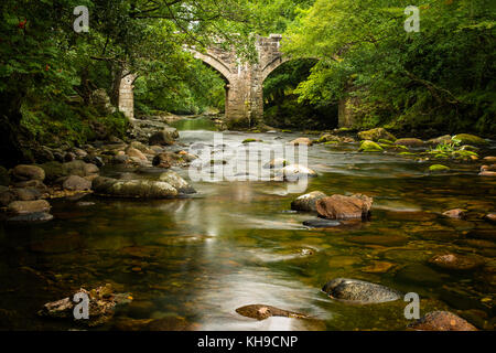 Neue Brücke über den Fluss Dart, Nationalpark Dartmoor, Devon, England Stockfoto