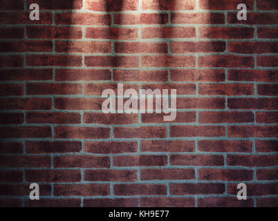 Abbildung: Rote Ziegelwand beleuchtet mit drei Lichtern. 3D-Rendering. Stockfoto
