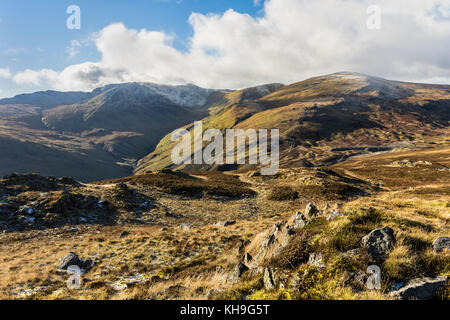 Die Aussicht von Sheffield Hecht in Richtung Helvellyn, Catstye Cam und den Berg Heben, Lake District, Cumbria GROSSBRITANNIEN. Stockfoto