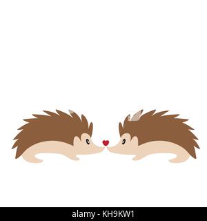 Vector Abbildung von zwei Igel Sein in der Liebe mit kleinen roten Herzen zwischen ihre Nasen Stock Vektor