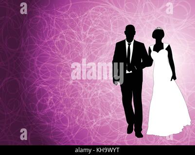 Hochzeit paar auf die abstrakten lila Hintergrund-Vektor Stock Vektor