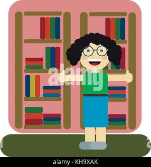 Mitarbeiterin der Bibliothek oder Buchhandlung. Konzept von Bildung. Stock Vektor