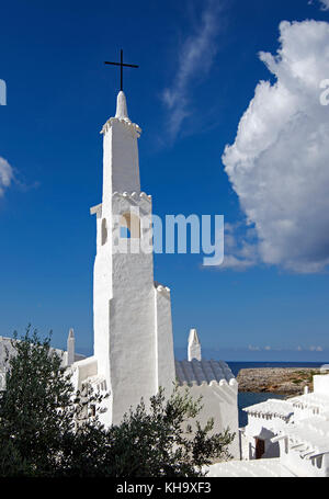 Kirchturm Binibeca Vell Dorf Menorca Spanien Stockfoto