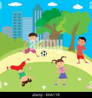 Kinder spielen im Park, Jungen und Mädchen, cartoon Vector Illustration Stock Vektor