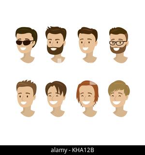 Männliche Avatare und Zeichen Sammlung, auf weißem Hintergrund, cartoon Vector Illustration Stock Vektor