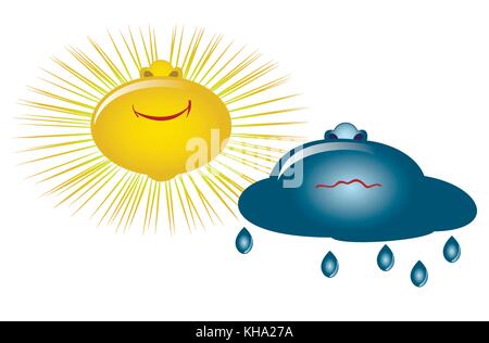 Emoji. Emoticons in Form von Sonne und Wolken.eps 10 Vector Illustration Stock Vektor