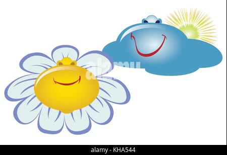 Emoji. Emoticons in Form von Blumen und Wolken.eps 10 Vector Illustration Stock Vektor