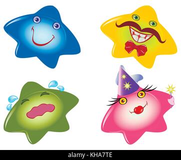 Der lustige Smileys in Form Sterne. Emotionen und Stimmung. Eps 10 Vector Illustration Stock Vektor
