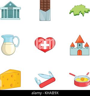 Schweiz reisen Symbole, Cartoon Stil Stock Vektor