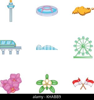 Singapur Symbole, Cartoon Stil Stock Vektor