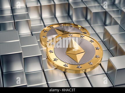 Des astraleums Münze auf Silber Würfel - 3D-Rendering Stockfoto