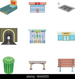 Die städtische Infrastruktur Symbole, Cartoon Stil Stock Vektor
