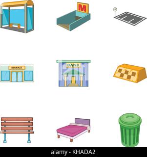 Die Infrastruktur der Stadt Symbole, Cartoon Stil Stock Vektor