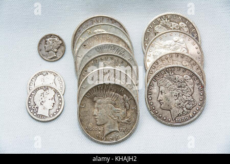 Stapel von Vintage United States Silber Münzen Stockfoto