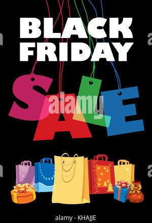 Schwarzer Freitag, Verkauf kreative bunte Design Template auf schwarzem Hintergrund Stockfoto