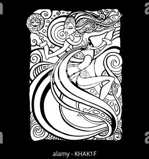 Tribal Frau. schönen Schamanen Mädchen. Hand gezeichnet Vector Illustration. Stock Vektor