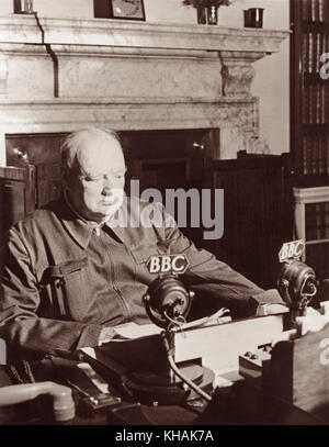 Winston Churchill, Premierminister von Großbritannien, sendete im Juni 1942 von der BBC nach Europa. Stockfoto