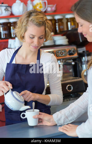 Mitarbeiter/in Frau in Coffee Shop Stockfoto