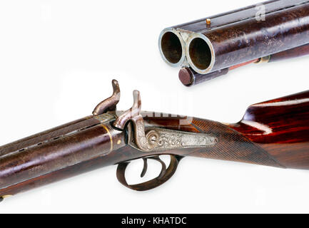 Antike double barrel Shotgun mit Raum für Ihre Art. Stockfoto