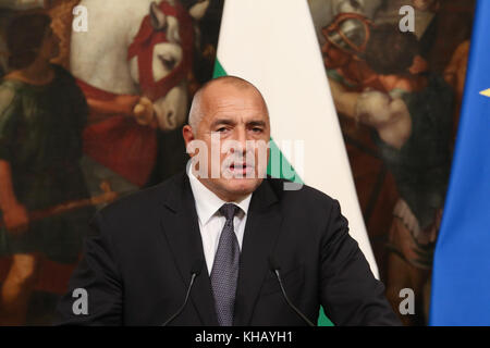 Italien. 14 Nov, 2017. italienische Ministerpräsident Paolo Gentiloni trifft sich mit dem bulgarischen Ministerpräsidenten Bojko Borissow. Credit: cosimo martemucci/Pacific Press/alamy leben Nachrichten Stockfoto