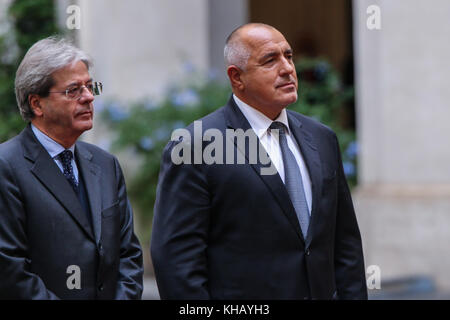 Italien. 14 Nov, 2017. italienische Ministerpräsident Paolo Gentiloni trifft sich mit dem bulgarischen Ministerpräsidenten Bojko Borissow. Credit: cosimo martemucci/Pacific Press/alamy leben Nachrichten Stockfoto