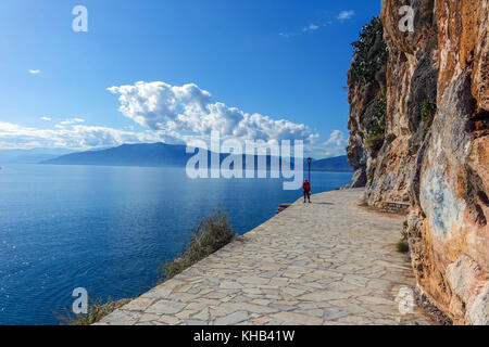 Strandpromenade, Fußweg, Nafpio, Peleponnese, Griechenland Stockfoto