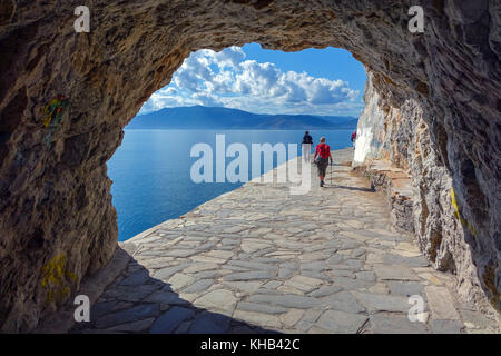 Strandpromenade, Fußweg, Nafpio, Peleponnese, Griechenland Stockfoto