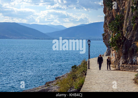 Strandpromenade, Fußweg, Nafpio, Peleponnese, Griechenland Stockfoto