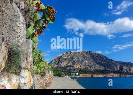 Strandpromenade, Fußweg, Nafpio, Peleponnese, Griechenland Stockfoto