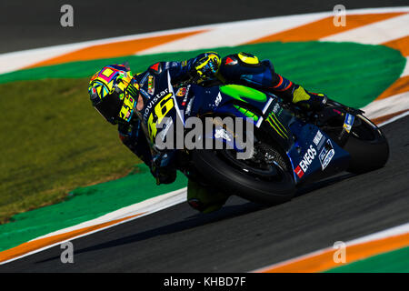 Valencia, Spanien. 15 Nov, 2017. #46 Valentino Rossi (italienisch) movistar Yamaha motogp während des Tests der neuen Saison MOTOGP 2018. Circuit Ricardo Tormo Valencia, Spanien. Mittwoch, 15. November 2017. Credit: gtres información más comuniación auf Linie, s l/alamy leben Nachrichten Stockfoto