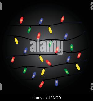 Mehrfarbige Weihnachtsgirlande auf einem dunklen Hintergrund Stock Vektor